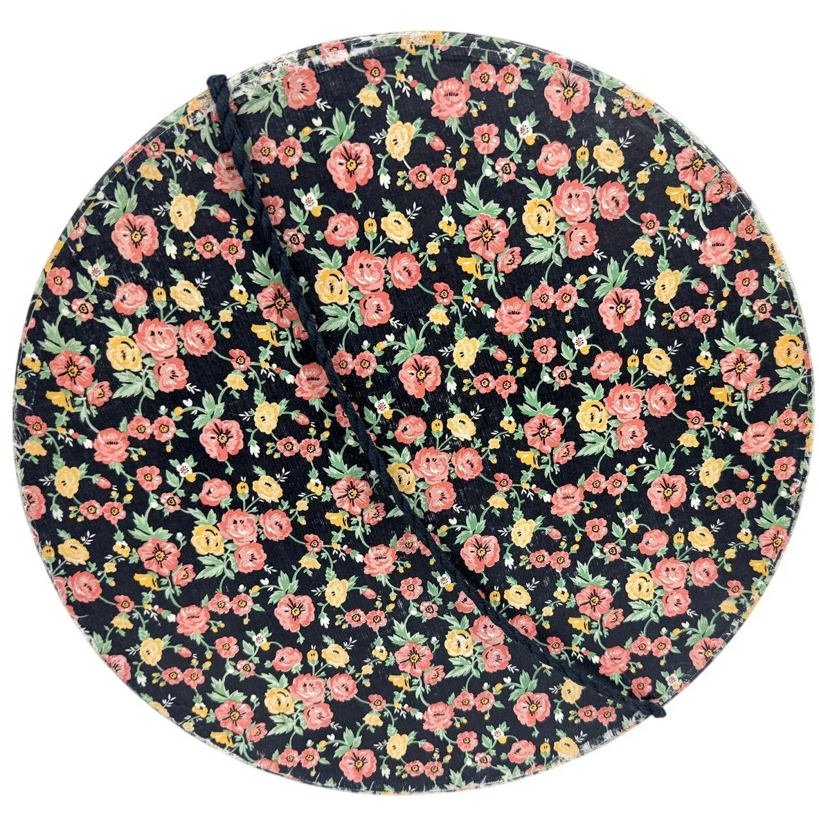 1940s-50s XL vintage wallpaper hat box Pink Flowers on Black  18" x 7" Wide Brim