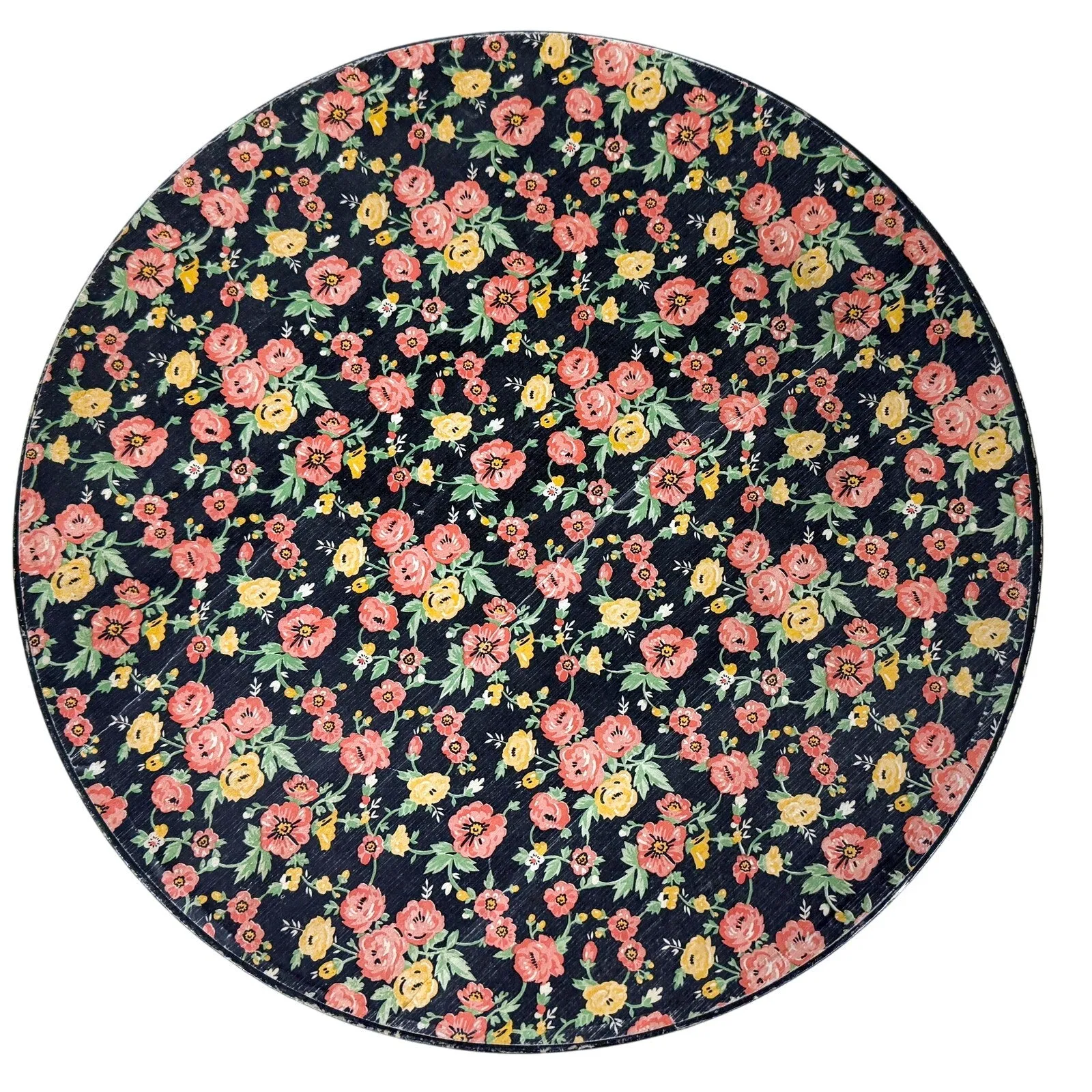1940s-50s XL vintage wallpaper hat box Pink Flowers on Black  18" x 7" Wide Brim