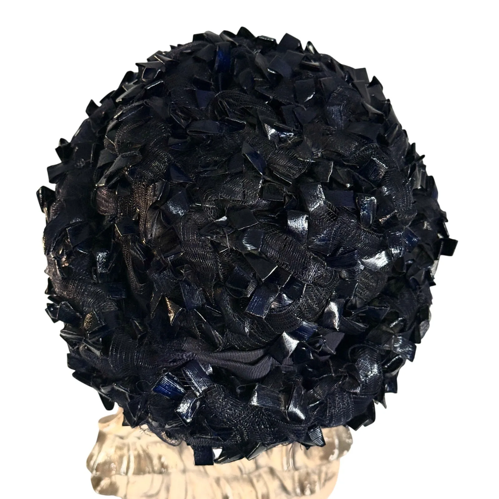 1950s 60s  Schiaparelli Hat Vintage MCM Dark Blue  Cellophane Straw Pillbox Sz S