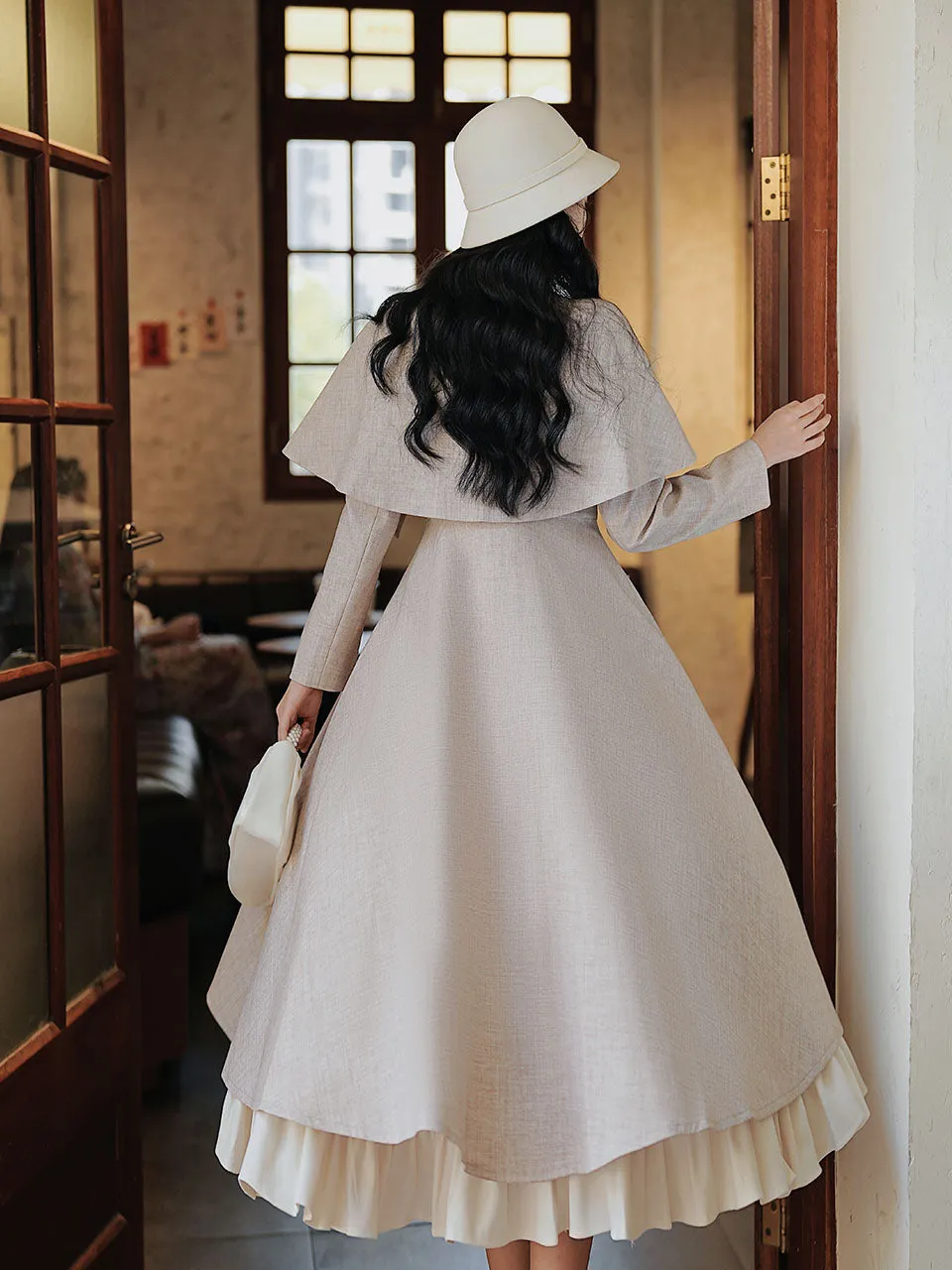 1950S Grey Bow Vintage Cape Long Dress Coat