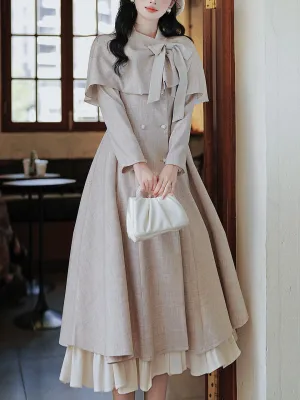 1950S Grey Bow Vintage Cape Long Dress Coat