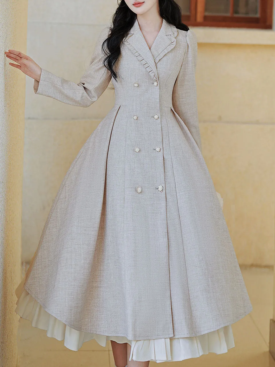 1950S Grey Bow Vintage Cape Long Dress Coat