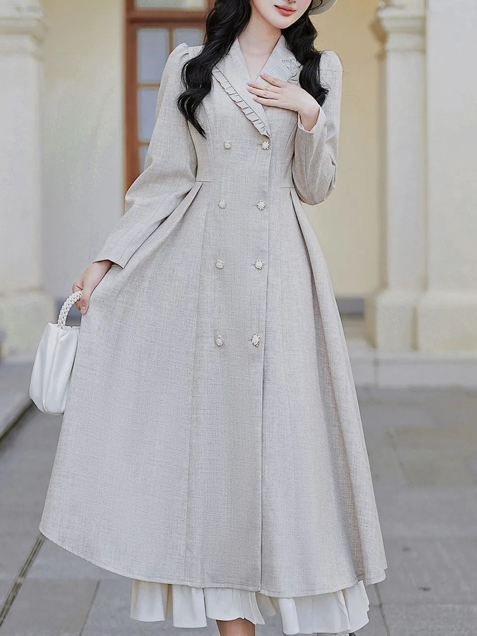 1950S Grey Bow Vintage Cape Long Dress Coat