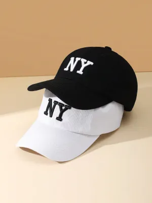 2pcs Men Letter Embroidered Baseball Cap - Black and White