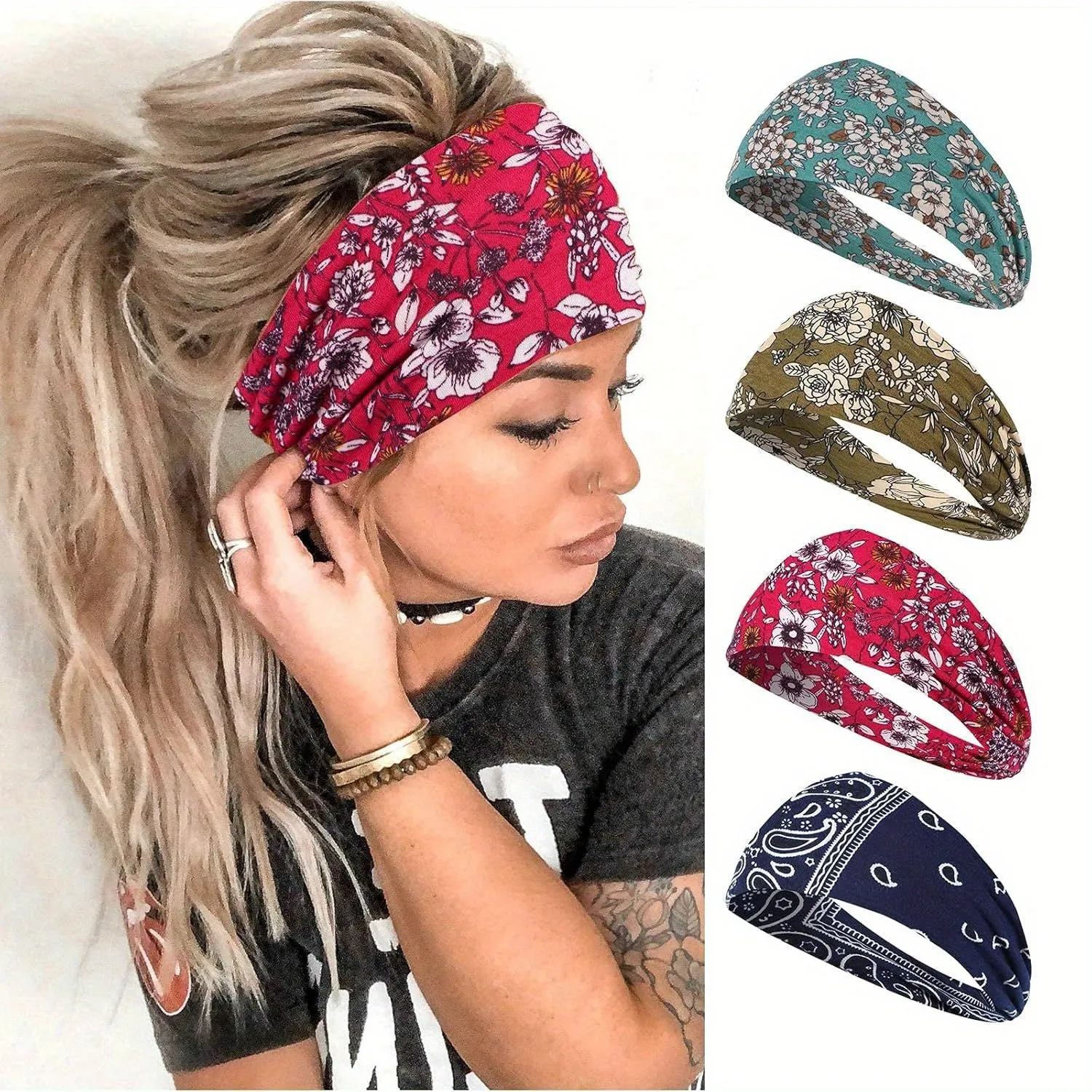 4PCS Anti Slip Wide Edge Headscarf