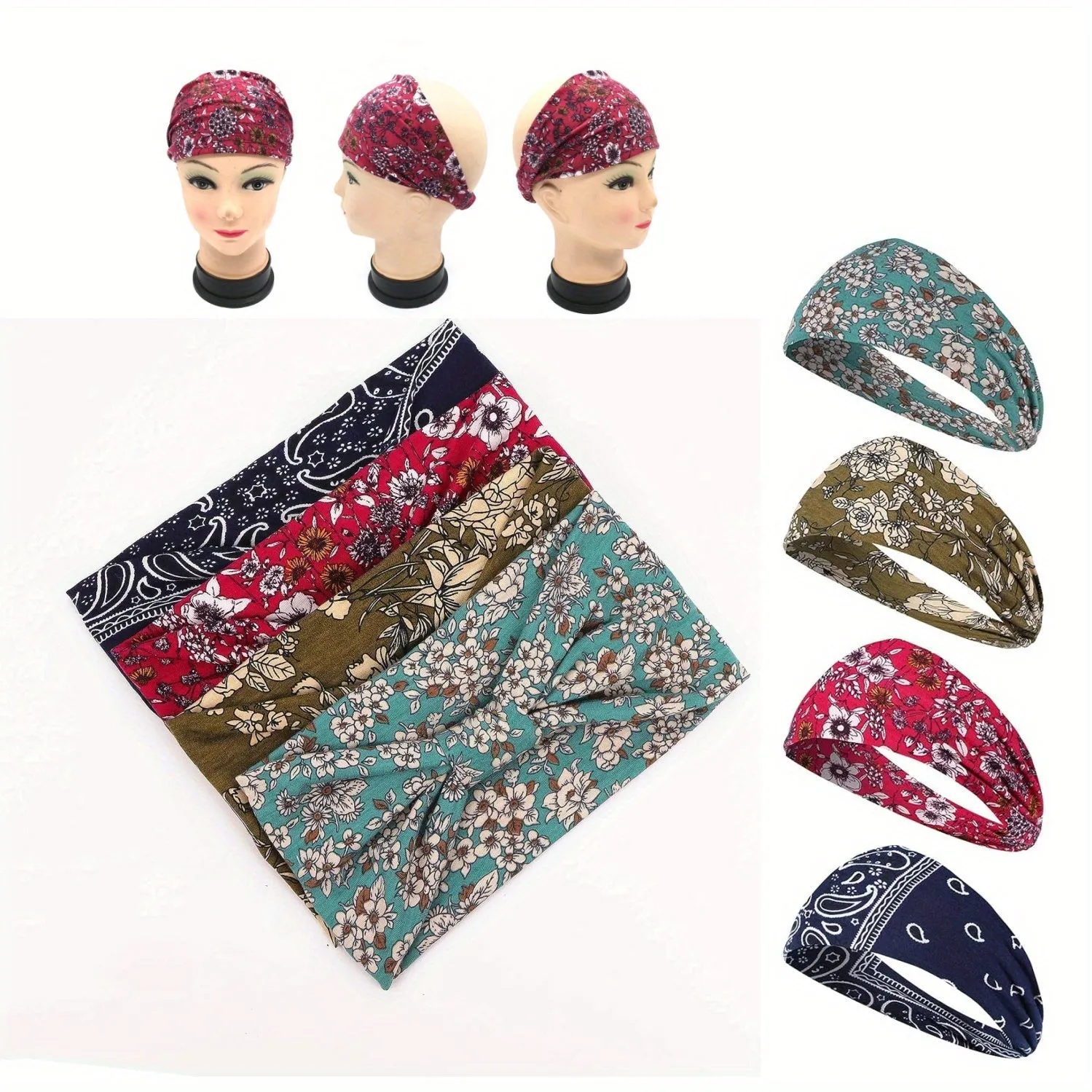 4PCS Anti Slip Wide Edge Headscarf