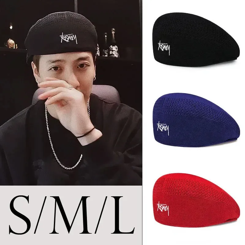 58-60cm Big Size Wool Beret Hat Women Men Summer Knitted Thin Breathable Mesh Berets Cap Autumn Winter Beanie Jackson Wang