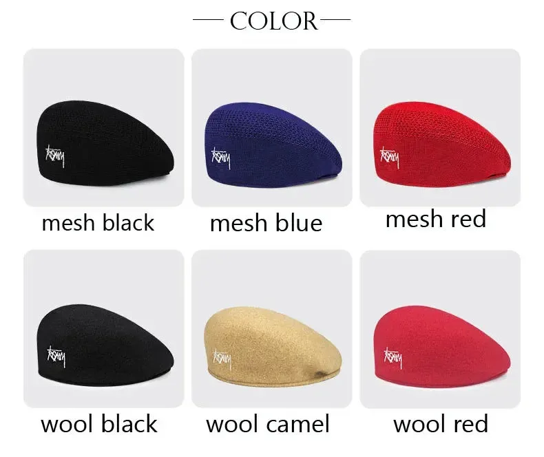 58-60cm Big Size Wool Beret Hat Women Men Summer Knitted Thin Breathable Mesh Berets Cap Autumn Winter Beanie Jackson Wang