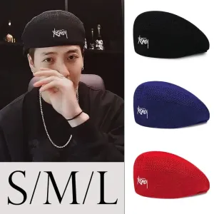58-60cm Big Size Wool Beret Hat Women Men Summer Knitted Thin Breathable Mesh Berets Cap Autumn Winter Beanie Jackson Wang
