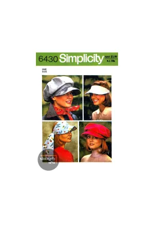 70s Newsboy Cap, Sun Visor and Visor with Scarf, One Size, Simplicity 6430, Vintage Sewing Pattern Reproduction