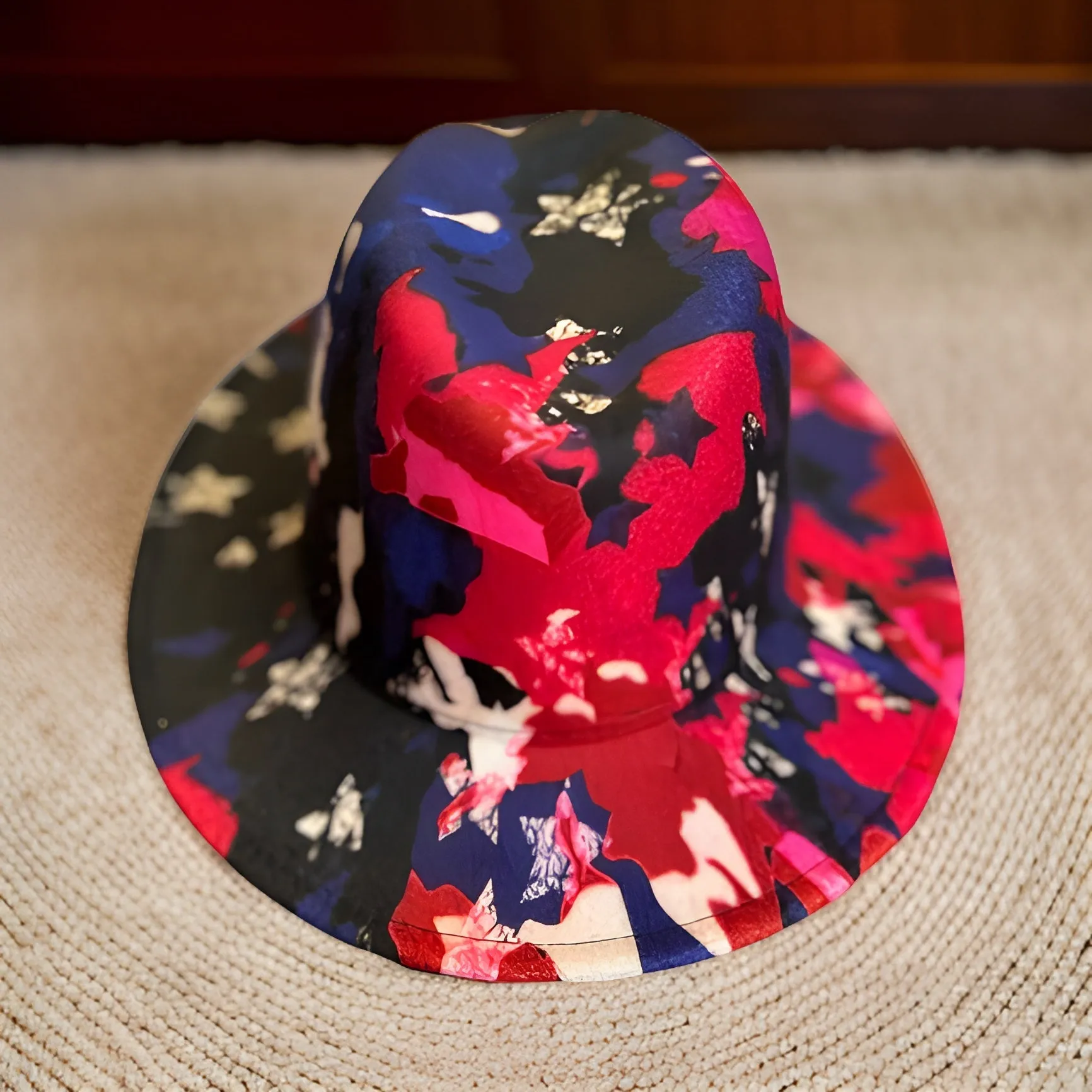American Flag Design Wide Brim Felt Fedora Panama Hat