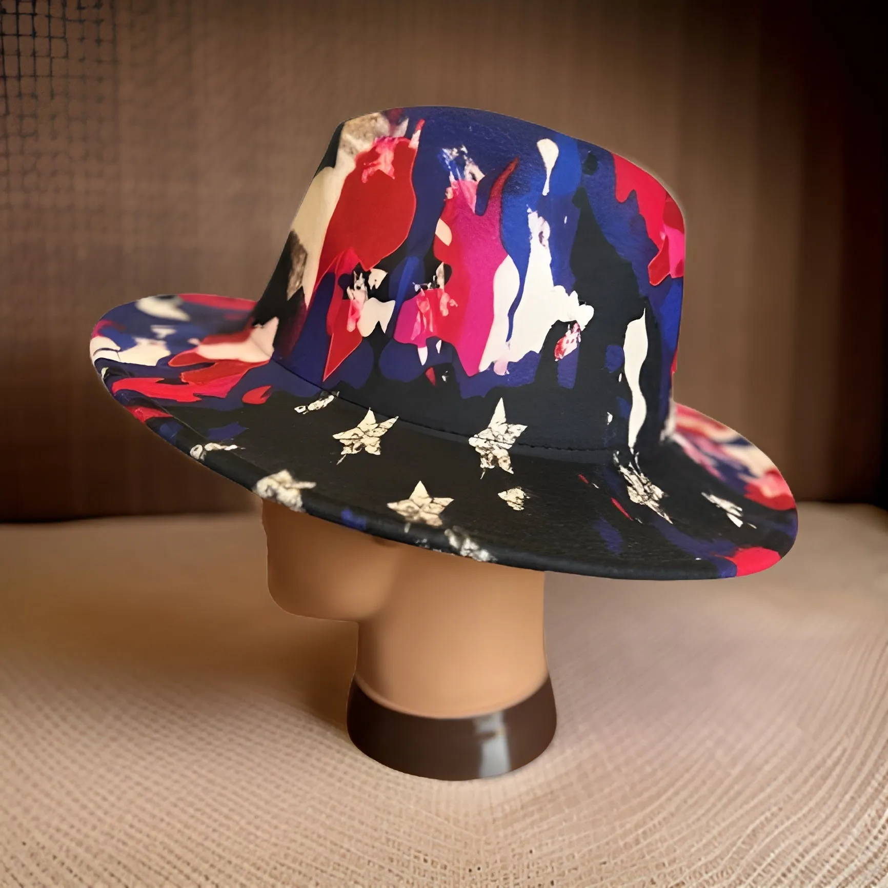 American Flag Design Wide Brim Felt Fedora Panama Hat