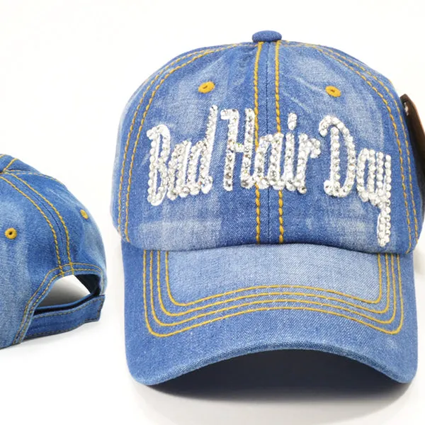 Bad Hair Day Bling Denim Caps