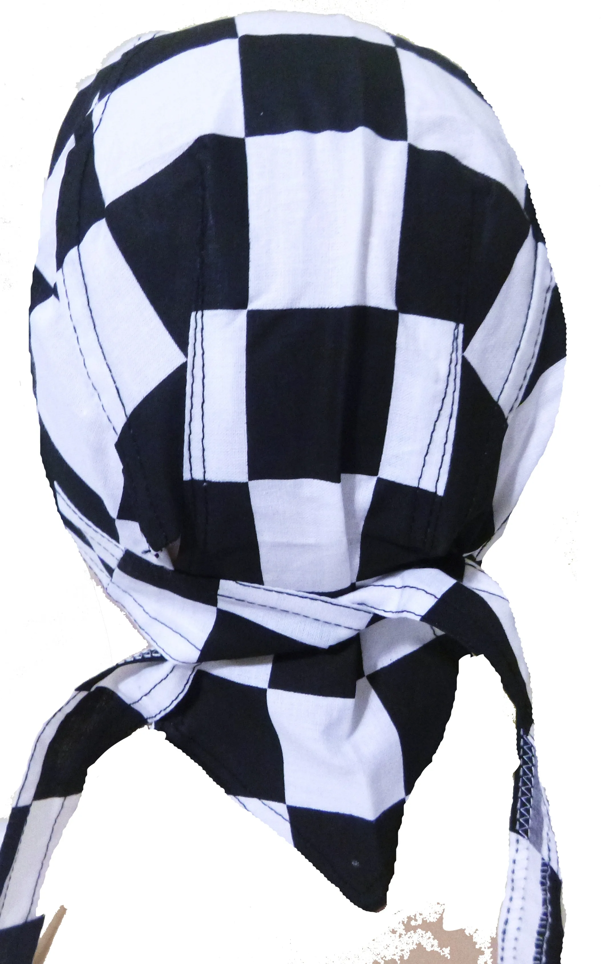 Black and White Checkered Flag Skull Cap Checkers Racing DoRag Motorcycle Hat with SWEATBAND