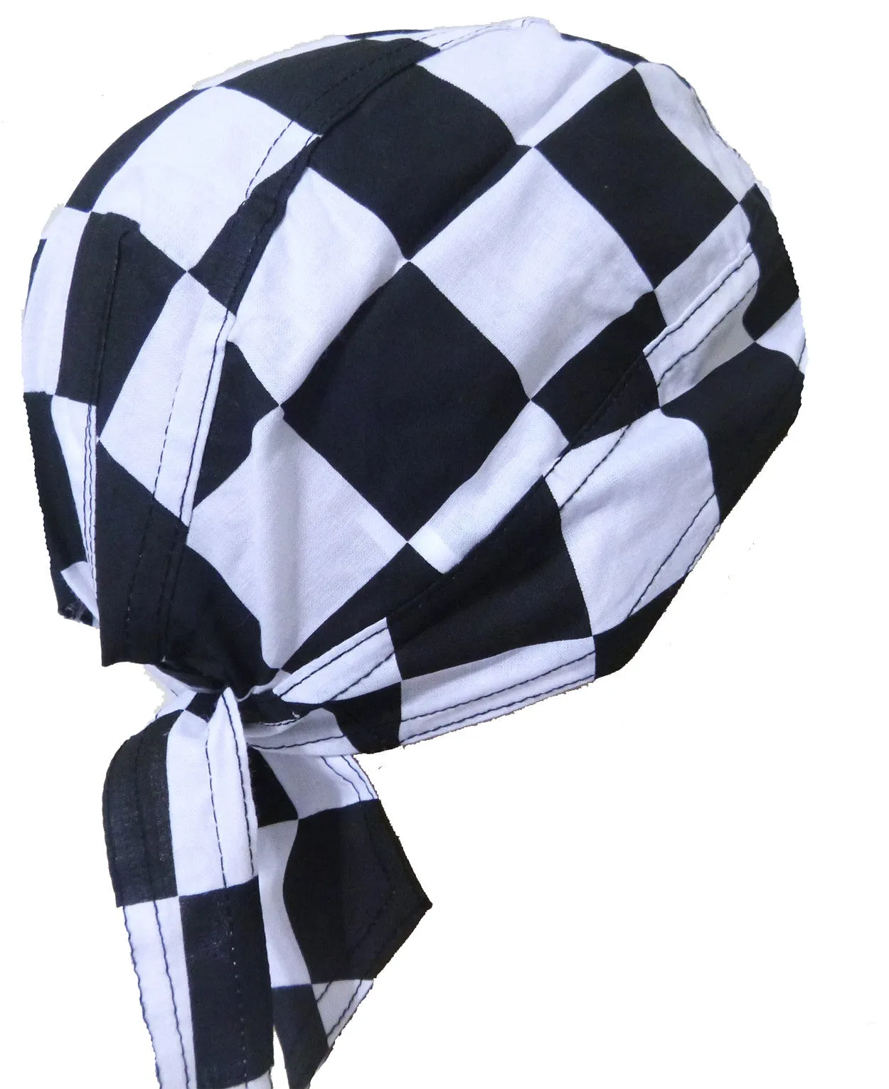Black and White Checkered Flag Skull Cap Checkers Racing DoRag Motorcycle Hat with SWEATBAND