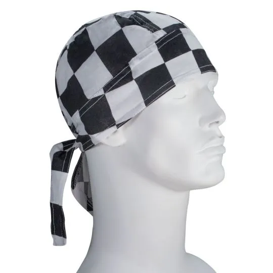 Black and White Checkered Flag Skull Cap Checkers Racing DoRag Motorcycle Hat with SWEATBAND