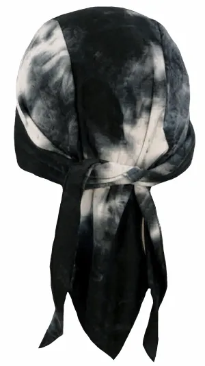 Black and White Tie Dye Doo Rag 1960s Tye Die Dorag Hippie Fun Woodstock with SWEATBAND