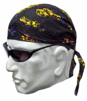 Black Chopper Headwrap Doo Rag Trucker Durag Skull Cap Cotton Sporty Motorcycle Hat