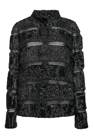 Black Reversible Horizontal Swakara Fur Jacket - Netting Detail