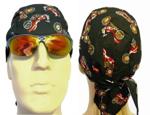 Black Vintage Red Motorcycle Headwrap Doo Rag Trucker Durag Skull Cap Cotton Sporty Biker Hat