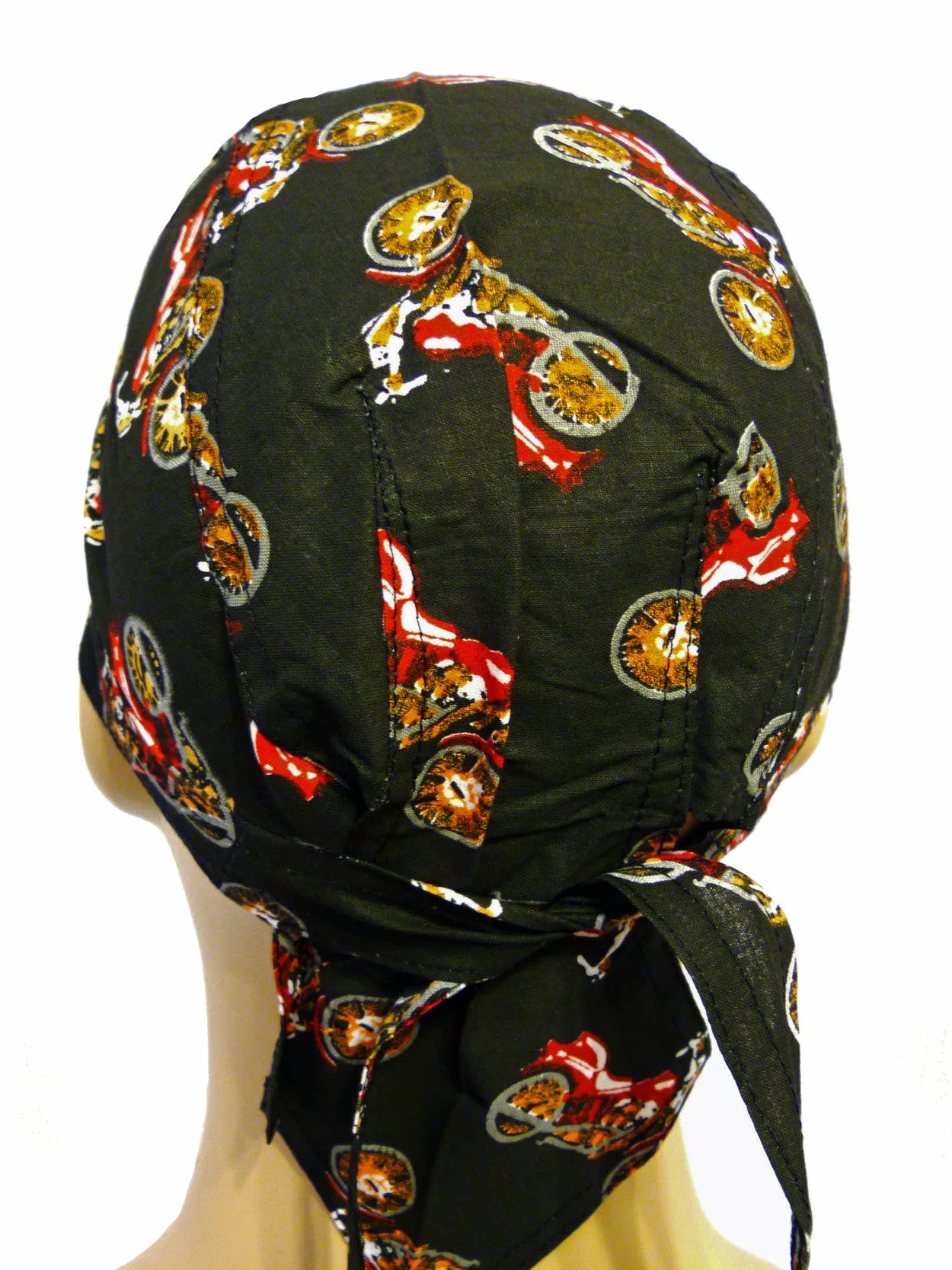 Black Vintage Red Motorcycle Headwrap Doo Rag Trucker Durag Skull Cap Cotton Sporty Biker Hat