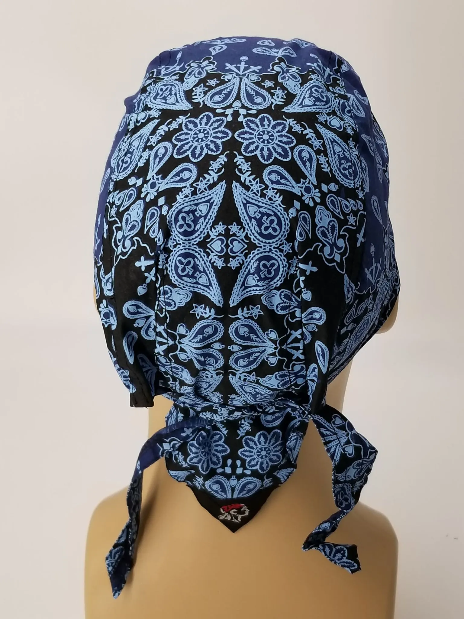 Blue Bandana Headwrap Mix of Classic Paisley Design Dorag Skull Cap Cotton
