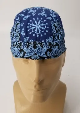 Blue Bandana Headwrap Mix of Classic Paisley Design Dorag Skull Cap Cotton