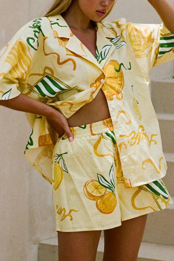 Casual Lemon Graffiti Two -piece Suit