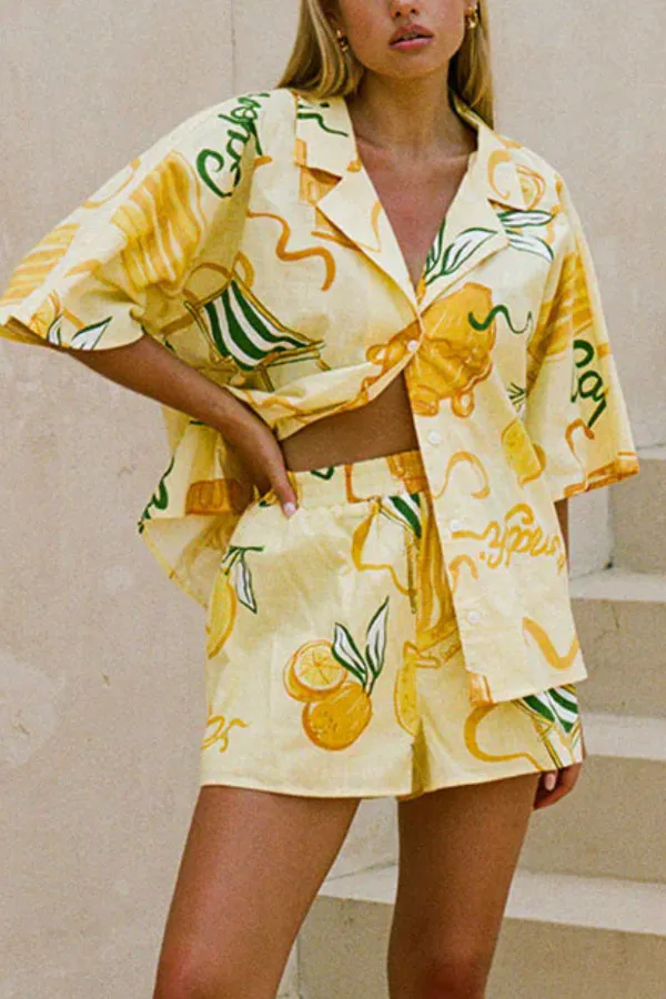 Casual Lemon Graffiti Two -piece Suit