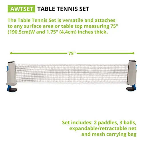Champion Sports Anywhere Table Tennis: Ping Pong Paddles, Balls, and Portable Net & Post Set to Go Version