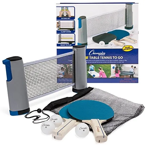 Champion Sports Anywhere Table Tennis: Ping Pong Paddles, Balls, and Portable Net & Post Set to Go Version
