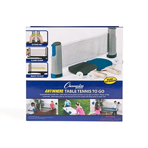 Champion Sports Anywhere Table Tennis: Ping Pong Paddles, Balls, and Portable Net & Post Set to Go Version