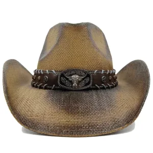 Chapéu de cowboy engrossado de palha vintage