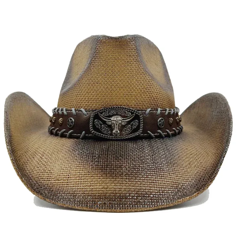 Chapéu de cowboy engrossado de palha vintage