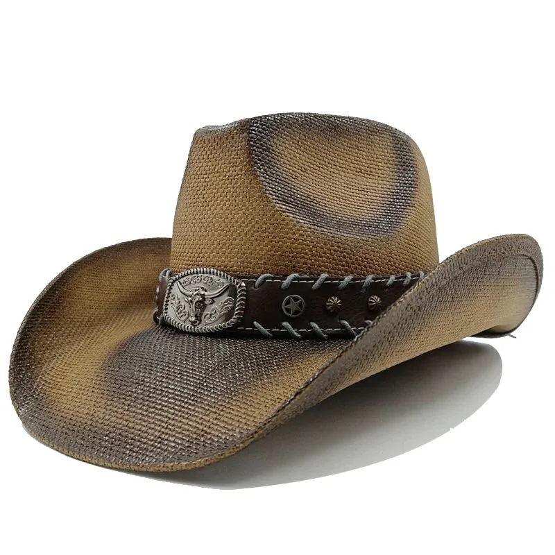 Chapéu de cowboy engrossado de palha vintage