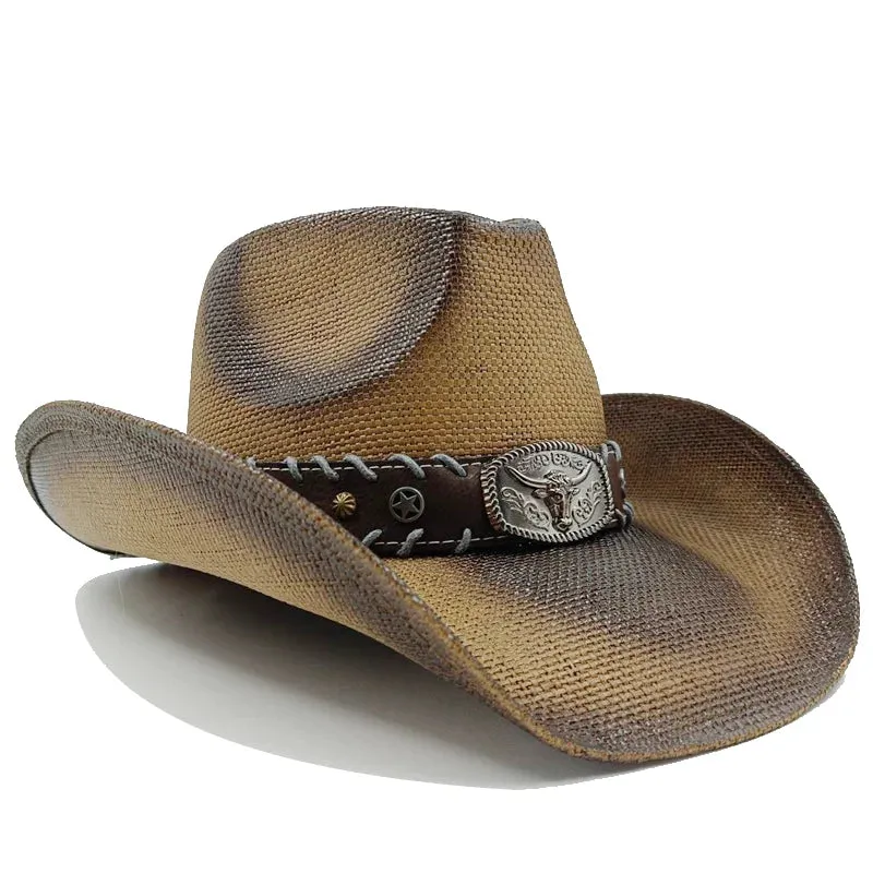 Chapéu de cowboy engrossado de palha vintage