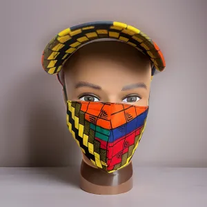 Checkered Multi-Color African Print Baseball Cap with Matching Mask