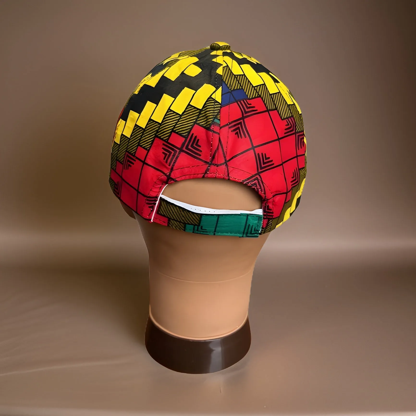 Checkered Multi-Color African Print Baseball Cap with Matching Mask
