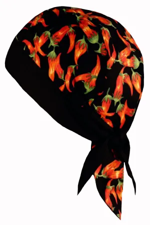 Chili Peppers Doo Rag Chef Bandana w/ Sweatband, Made in America, Motorcycle Skull Cap