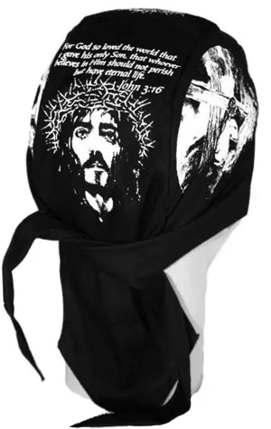 Christian Skull Cap Black JOHN 3:16 Doo-Rag with SWEATBAND Du-Bandana for Christians