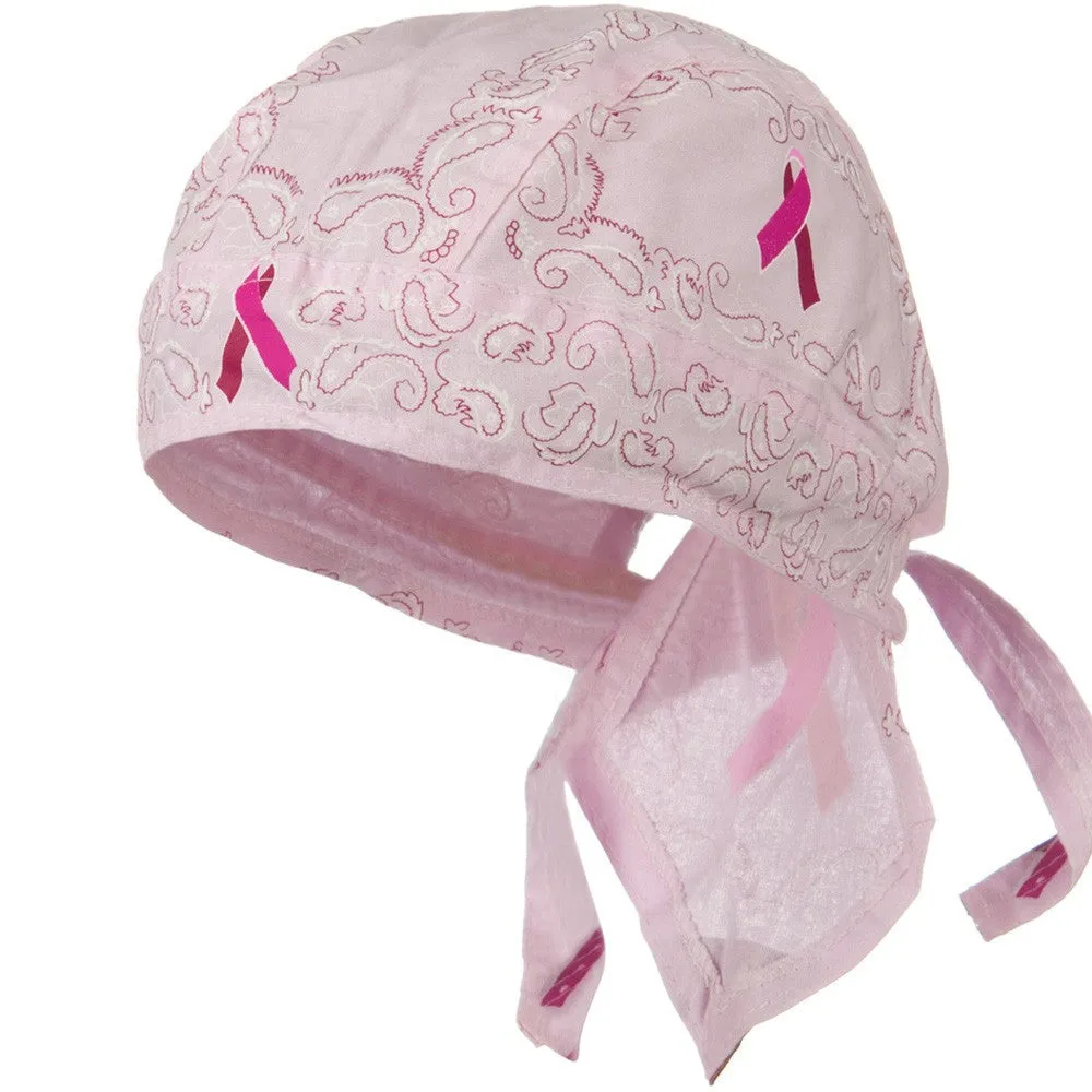 CLEARANCE Pink Ribbon Paisley Head Wrap Breast Cancer Awareness Womens Doo Rag Durag Skull Cap Cotton Sporty Motorcycle Hat