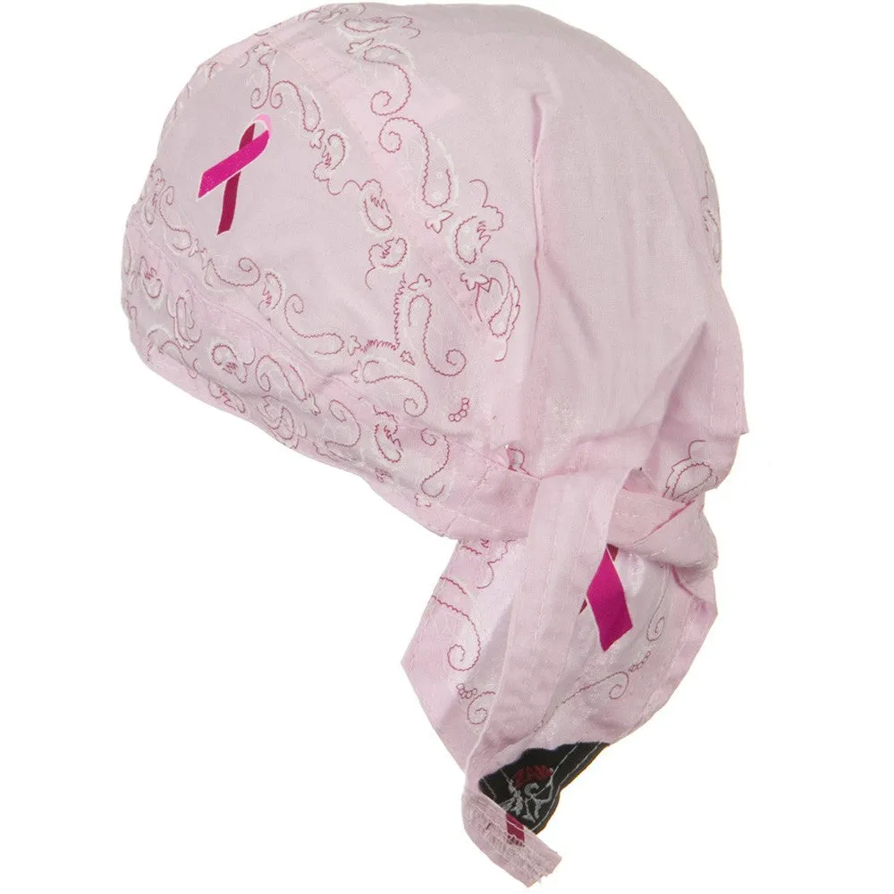 CLEARANCE Pink Ribbon Paisley Head Wrap Breast Cancer Awareness Womens Doo Rag Durag Skull Cap Cotton Sporty Motorcycle Hat