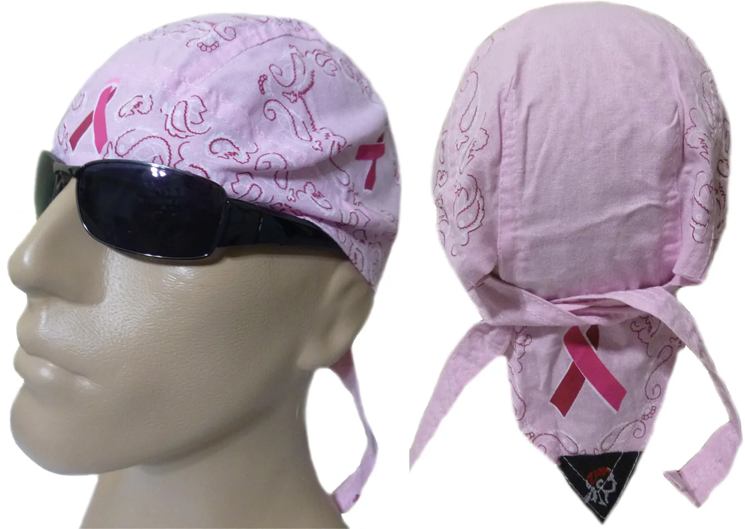 CLEARANCE Pink Ribbon Paisley Head Wrap Breast Cancer Awareness Womens Doo Rag Durag Skull Cap Cotton Sporty Motorcycle Hat