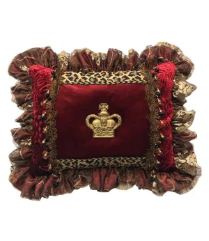 Designer Red and Leopard Print Accent Pillow with Jeweled Crown