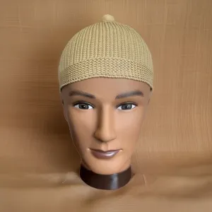 Elastic Knitted Solid Khaki Kufi