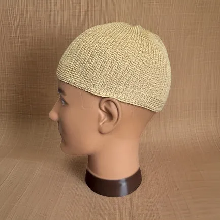 Elastic Knitted Solid Khaki Kufi