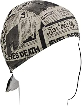 Evel Knievel Skull Cap | Last Jump Tribute Biker Head Wrap | Newspaper Headline Doo Rag