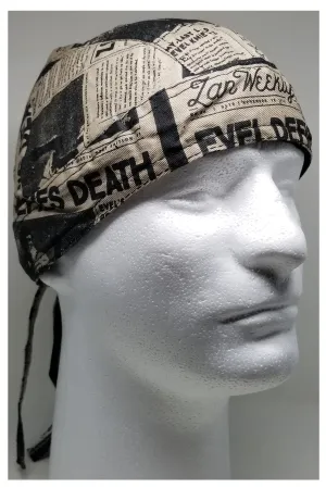 Evel Knievel Skull Cap | Last Jump Tribute Biker Head Wrap | Newspaper Headline Doo Rag