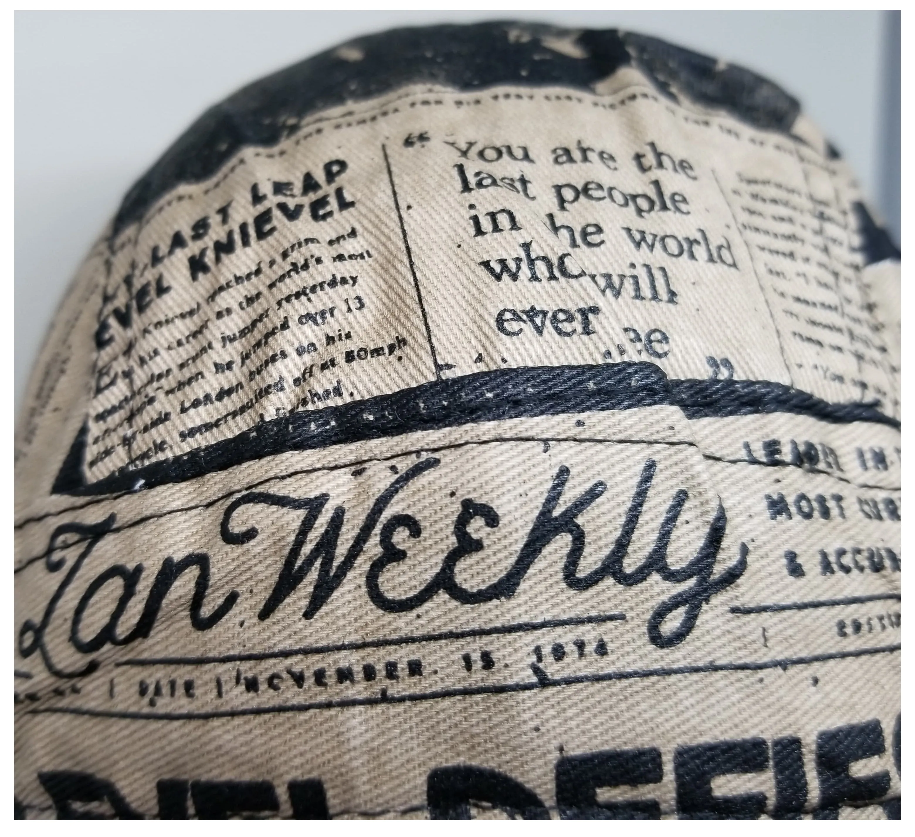 Evel Knievel Skull Cap | Last Jump Tribute Biker Head Wrap | Newspaper Headline Doo Rag