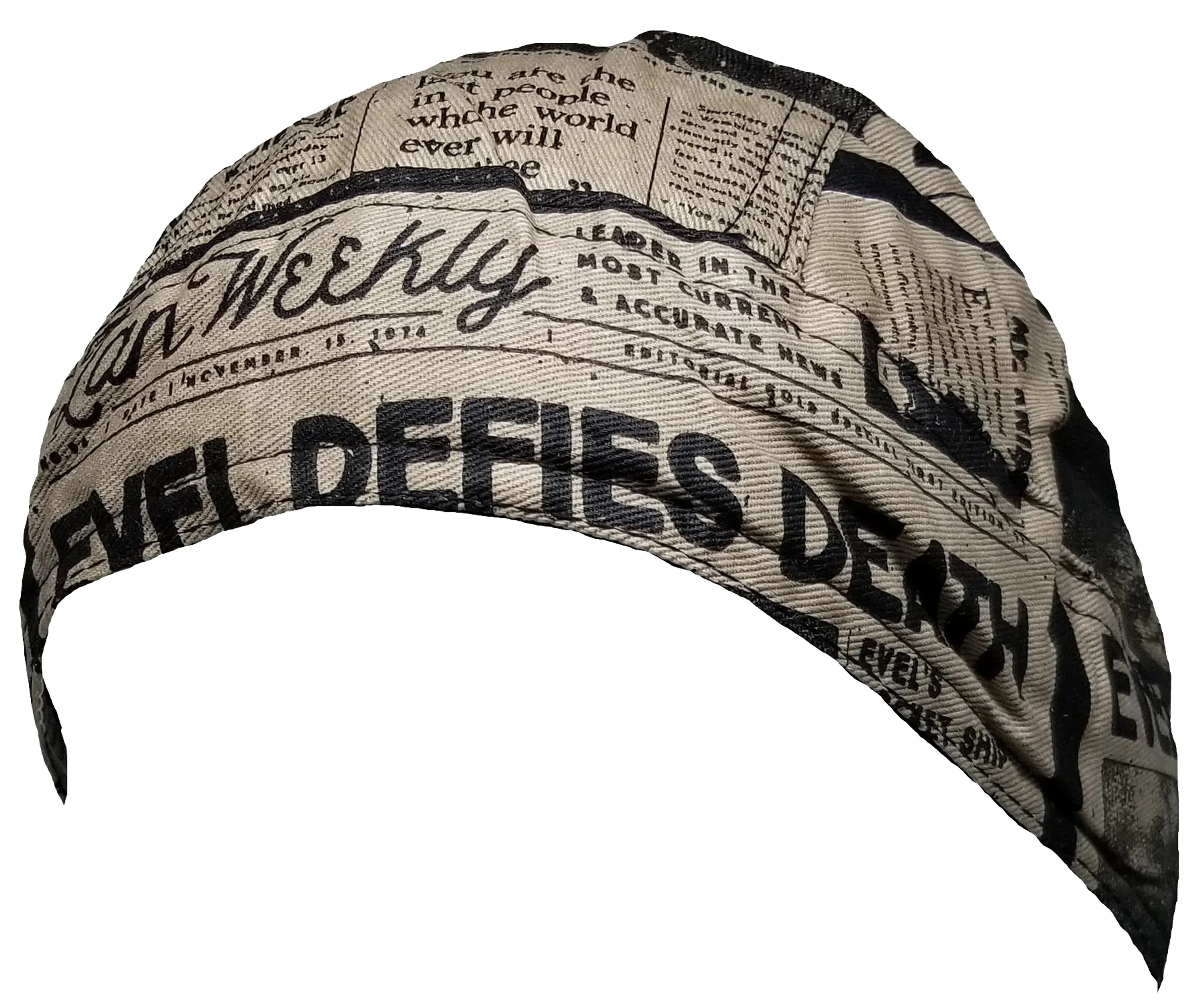 Evel Knievel Skull Cap | Last Jump Tribute Biker Head Wrap | Newspaper Headline Doo Rag